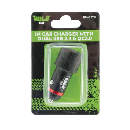 DUAL USB IN CAR SOCKET CHARGER - QC3.0 & 2.4 AMP