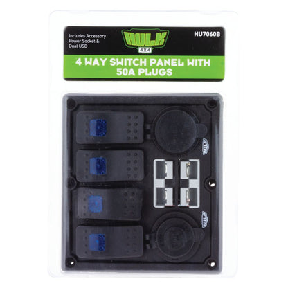 4 WAY SWITCH PANEL W/ 50A PLUGS ACCESSORY POWER SOCKET & DUAL USB