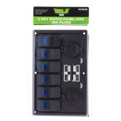 6-WAY SWITCH PANEL W/ 50A PLUGS ACCESSORY SOCKET & DUAL USB